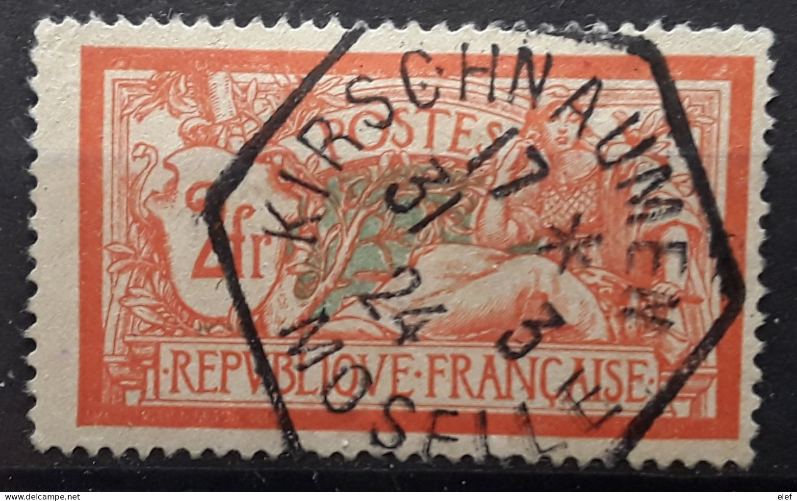 France Type MERSON,  Yvert No 145, 2 F Orange Et Vert Bleu Obl Cachet Hexagonal De KIRSCHNAUMEN, Moselle 1924, TTB - 1900-27 Merson