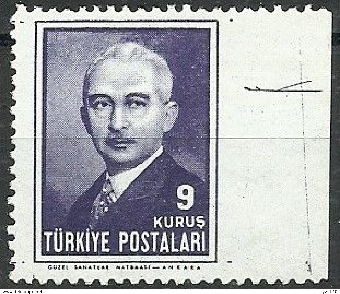 Turkey; 1946 3rd Inönü Issue 9 K. ERROR "Imperf. Edge" - Ongebruikt