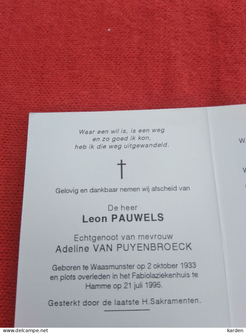 Doodsprentje Leon Pauwels / Waasmunster 2/10/1933 Hamme 21/7/1995 ( Adeline Van Puyenbroeck ) - Religione & Esoterismo