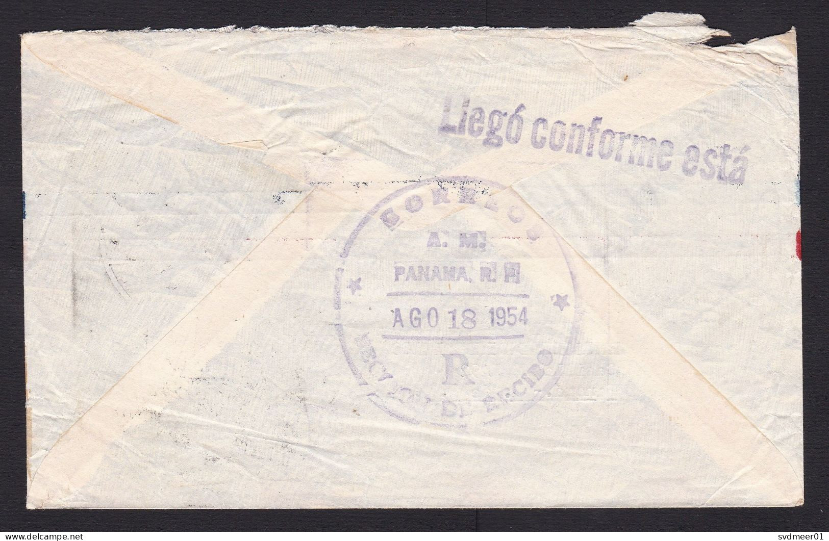 Ecuador: Airmail Cover To Panama, 1954, 2 Stamps, Value Overprint, Cancel Received In This Condition (minor Damage) - Equateur