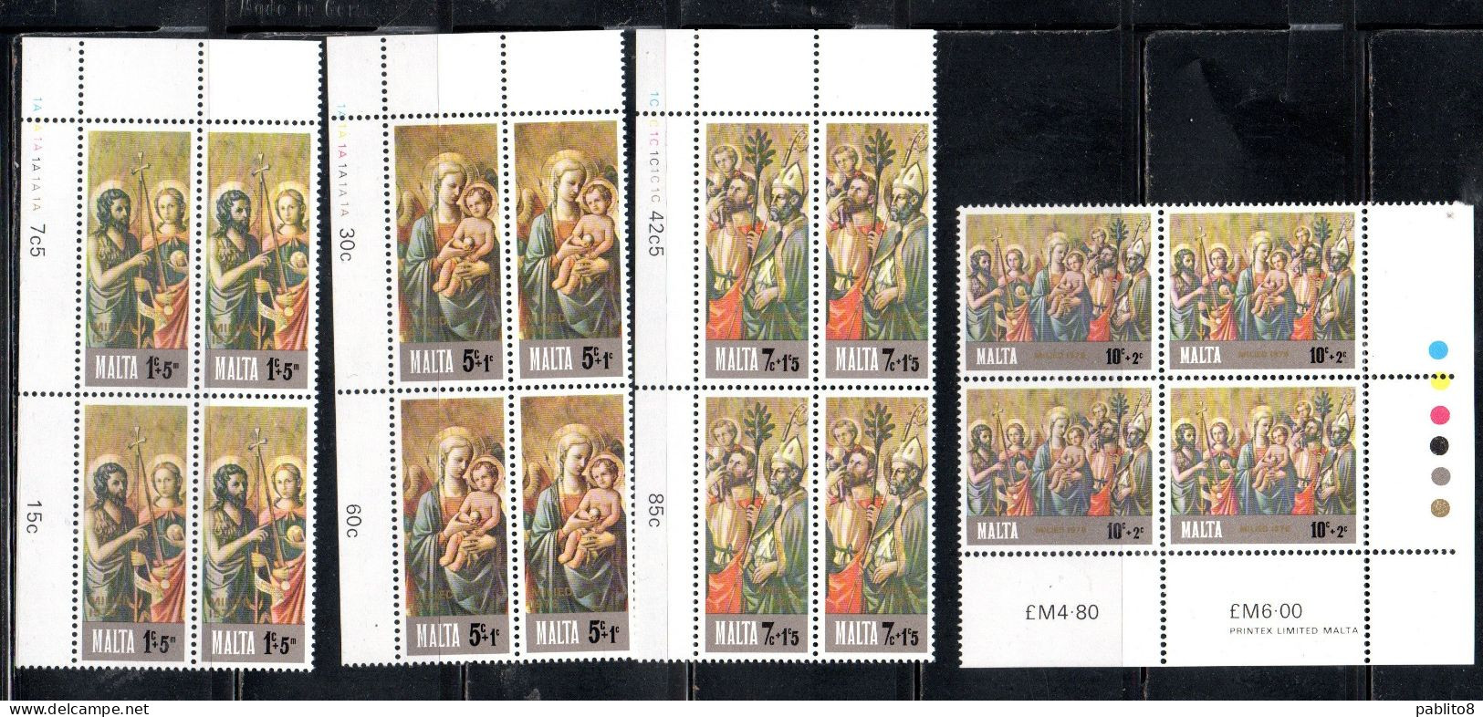 MALTA 1976 CHRISTMAS NATALE NOEL WEIHNACHTEN NAVIDAD NATAL COMPLETE SET SERIE COMPLETA BLOCK QUARTINA MNH - Malta