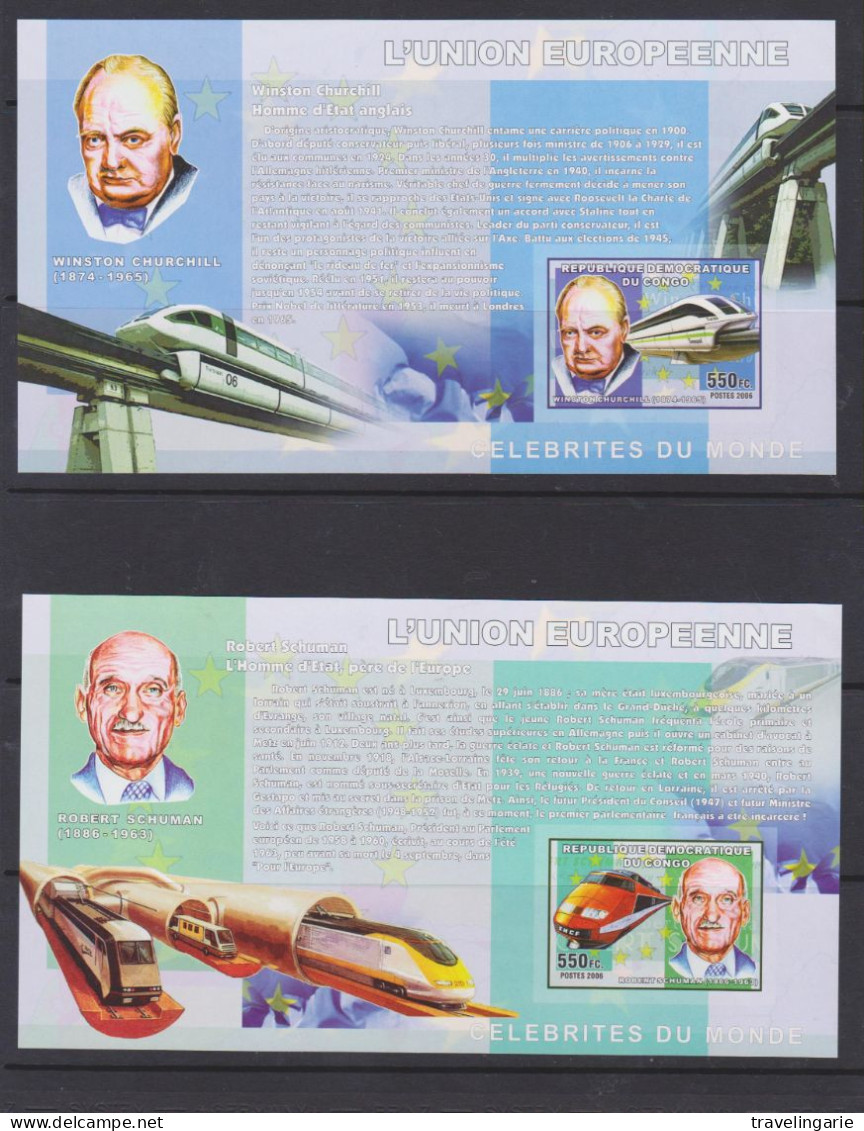 Democratic Republic Of Congo 2006 European Union Set With Trains CHURCHILL  IMPERFORATE S/S MNH ** - Sir Winston Churchill