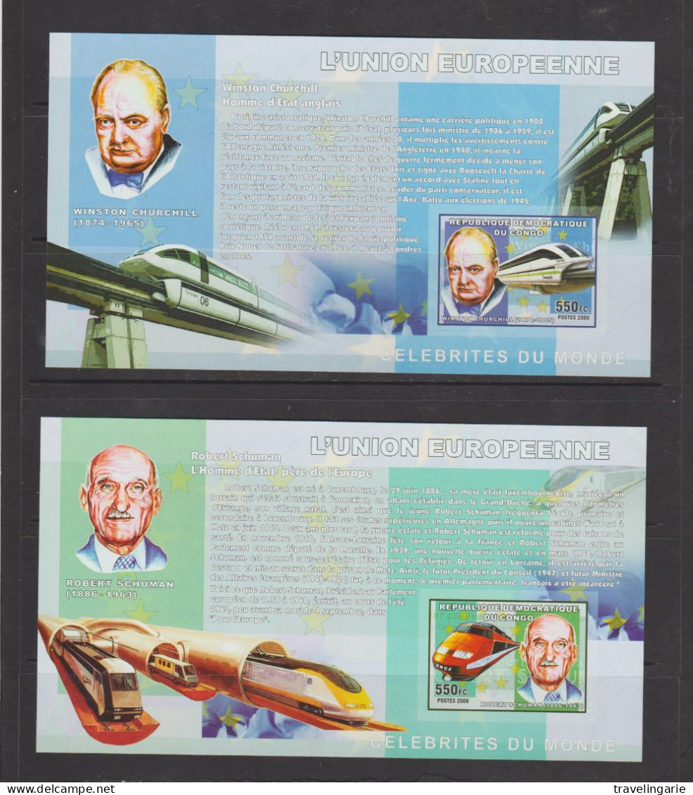 Democratic Republic Of Congo 2006 European Union Set With Trains CHURCHILL  IMPERFORATE S/S MNH ** - Nuevos