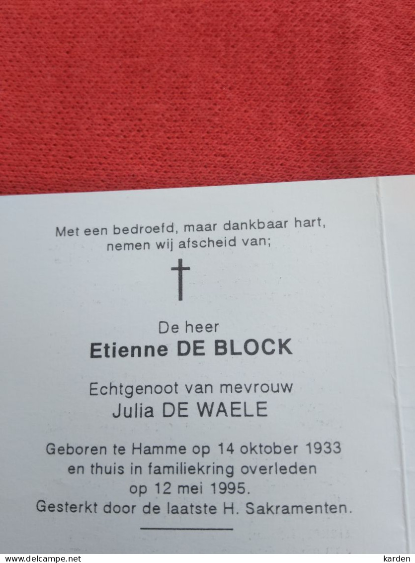 Doodsprentje Etienne De Block / Hamme 14/10/1933 - 12/5/1995 ( Julia De Waele ) - Religion & Esotérisme