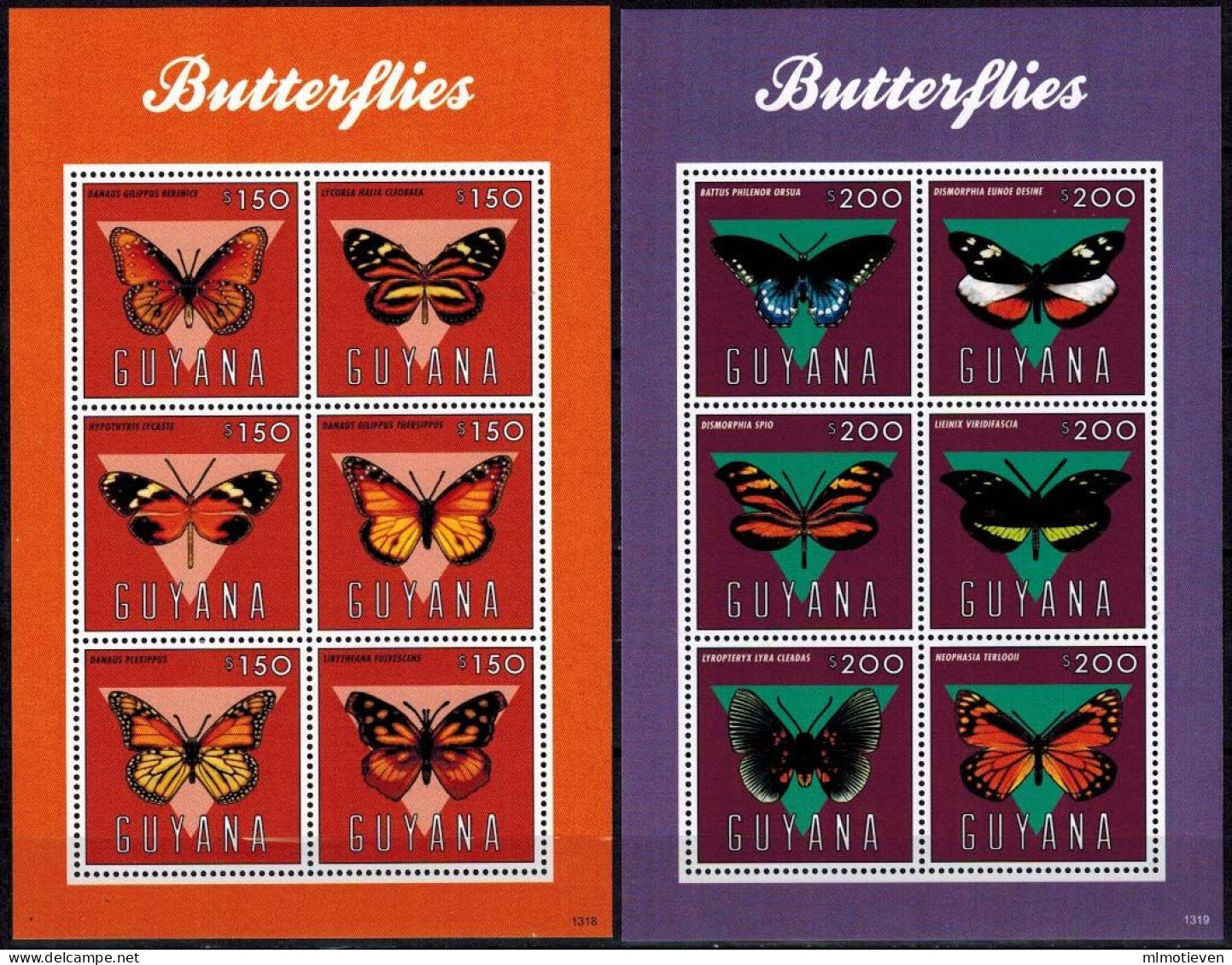MDV-BK20-423 MINT  ¤ GUYANA 2013 KOMPL. SET ¤ BUTTERFLIES PAPILLONS SETAS MARIPOSAS FARFALLE SCHMETTERLINGE VLINDERS - Schmetterlinge