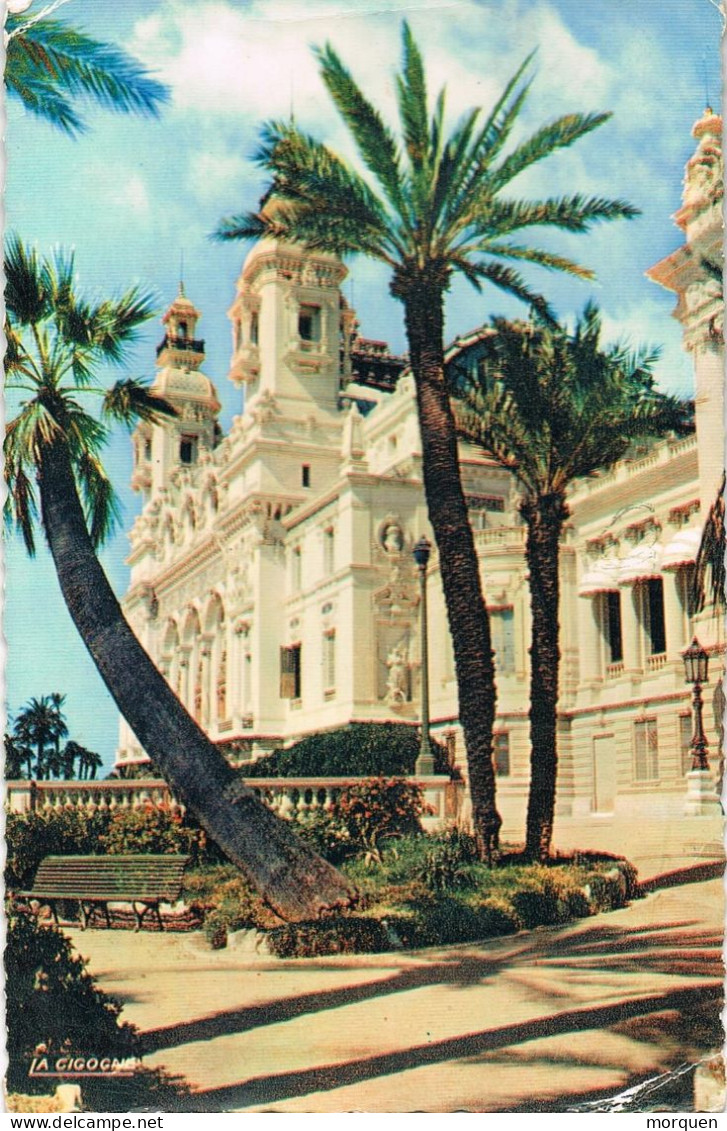 54867. Postal MONTECARLO (Monaco) 1959. Flamme Coronne Du Blason Mediterranee. Vista CASINO - Covers & Documents