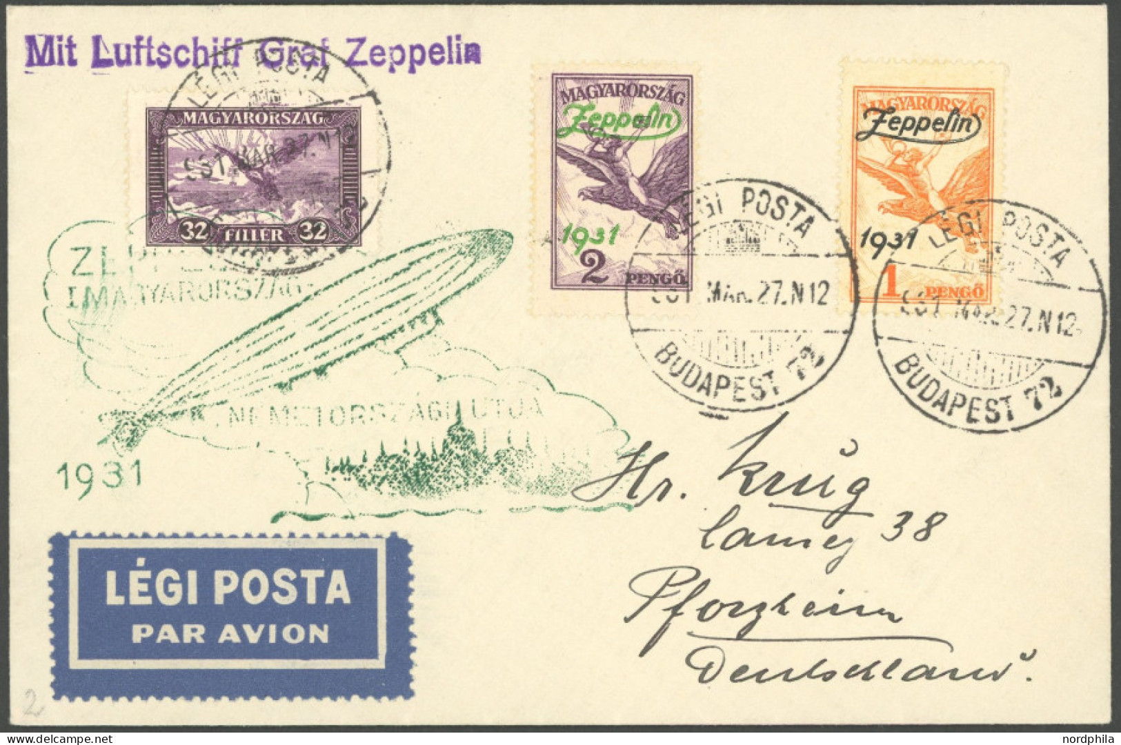 ZEPPELINPOST 103c BRIEF, 1931, Ungarnfahrt, Ungarische Post, Rückfahrt, Mit Beiden Zeppelinmarken, Prachtbrief - Luchtpost & Zeppelin