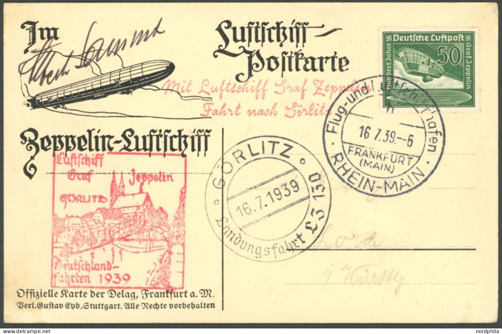 ZEPPELINPOST 458 BRIEF, 1939, Fahrt Nach Görlitz, Prachtkarte Mit Autogramm Von Albert Sammt - Luchtpost & Zeppelin