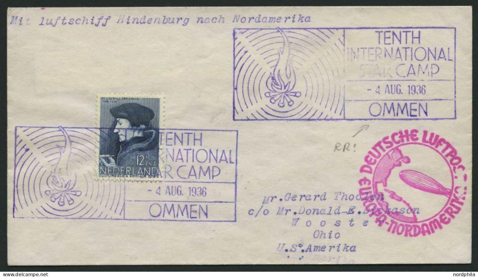 ZULEITUNGSPOST 428 BRIEF, Niederlande: 1936, 6. Nordamerikafahrt, Prachtbrief, Gepr. Aisslinger - Zeppelins