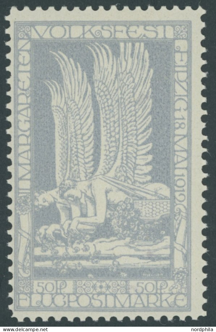 HALBAMTLICHE FLUGMARKEN 4a , 1912, 50 Pf. Hellblau Margaretenfest, Postfrisch, Pracht, Mi. 130.- - Poste Aérienne & Zeppelin