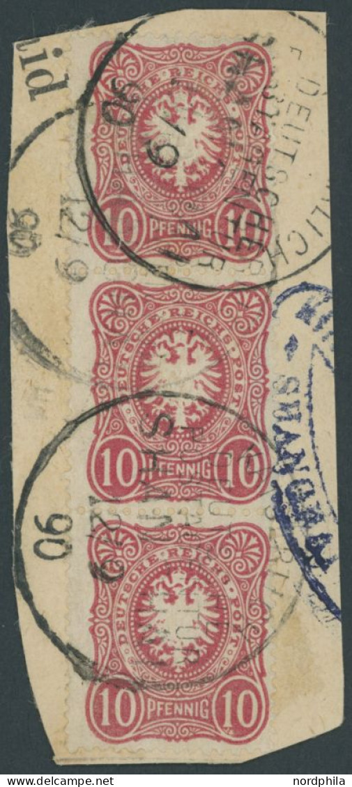 DP CHINA V 41b BrfStk, 1890, 10 Pf. Lebhaftrotkarmin Im Senkrechten Dreierstreifen, Stempel KDPAG SHANGHAI, Prachtbriefs - Chine (bureaux)