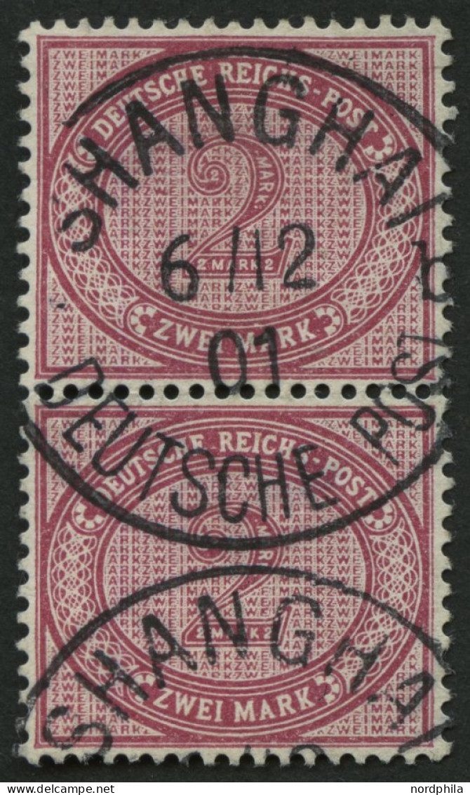 DP CHINA V 37f Paar O, 1901, 2 M. Rötlichkarmin Im Senkrechten Paar, Stempel SHANGHAI DP A, Untere Marke Dünne Stelle, D - Deutsche Post In China