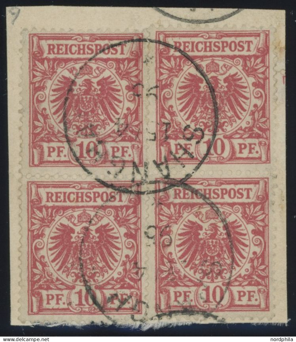 DP CHINA V 47b Paar BrfStk, 1896, 10 Pf. Rosarot, 2 Senkrechte Paare Als Viererblock Geklebt Auf Leinenbriefstück, Klein - Chine (bureaux)