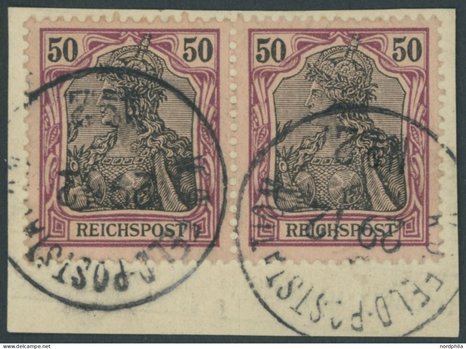 DP CHINA P Vg Paar BrfStk, Petschili: 1900, 50 Pf. Reichspost Im Waagerechten Paar Auf Postabschnitt (rückseitige Telegr - Cina (uffici)