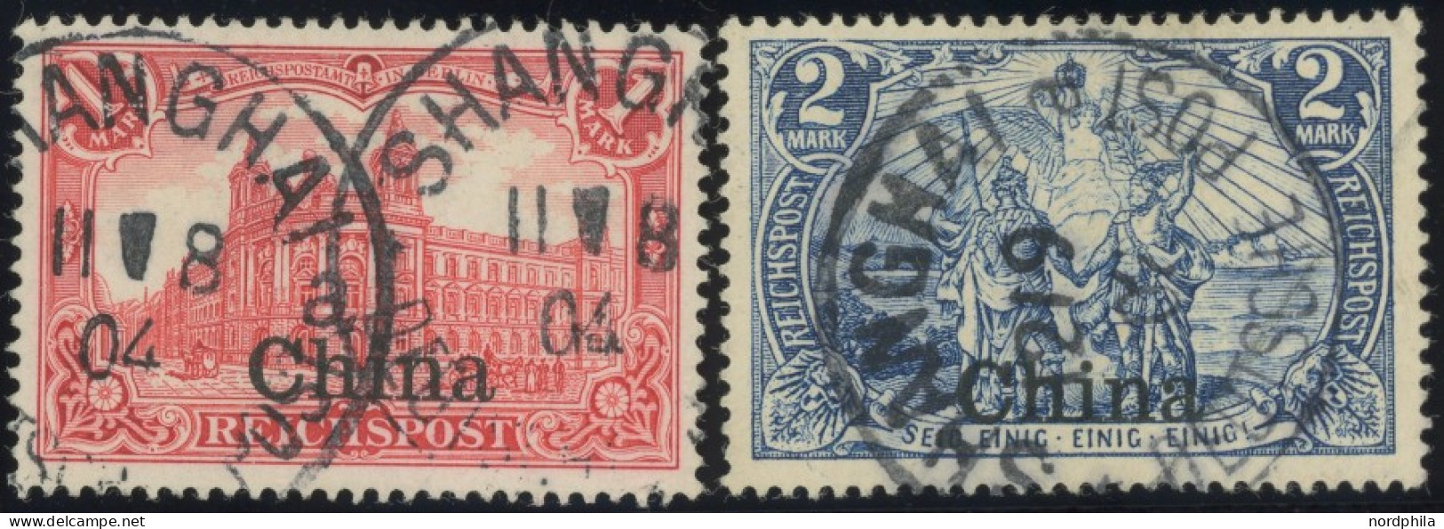 DP CHINA 24/25I O, 1901, 1 M. Und 2 M. Reichspost Type I, 2 Prachtwerte, Mi. 75.- - China (oficinas)