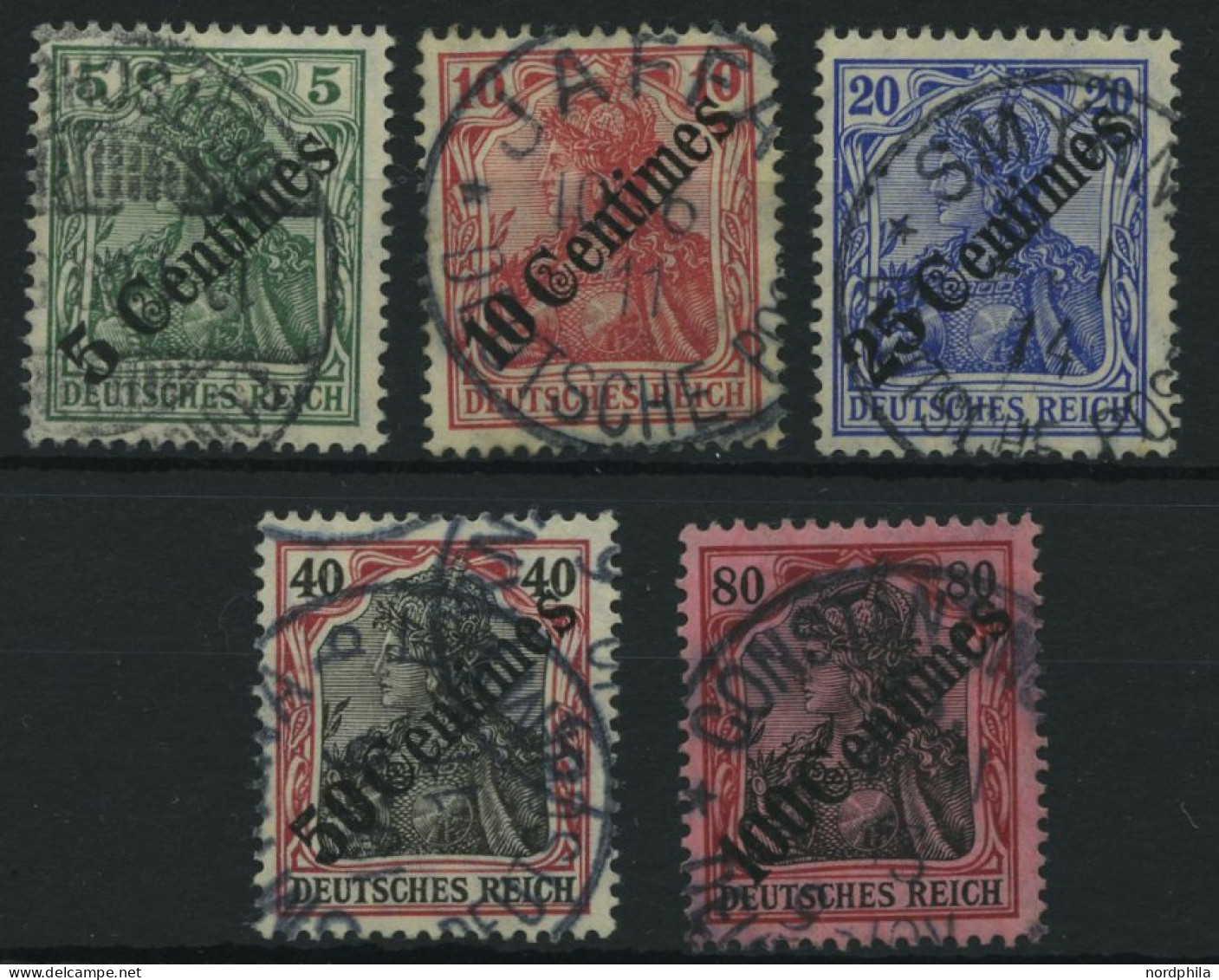 DP TÜRKEI 48-52 O, 1908, Diagonaler Aufdruck, Prachtsatz, Mi. 180.- - Turquia (oficinas)