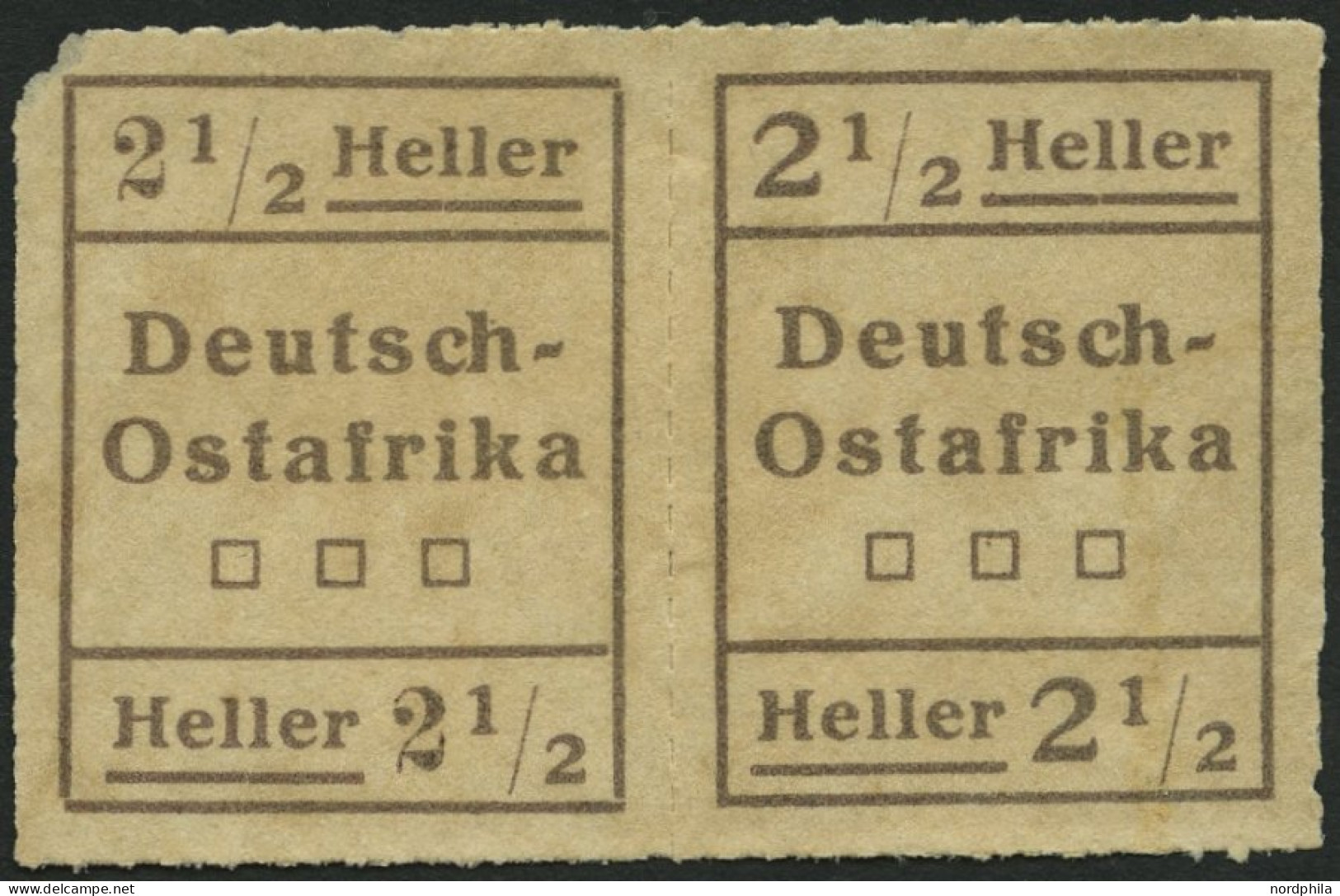 DEUTSCH-OSTAFRIKA III W2 , 1916, 21/2 H. Schwärzlichbraun Im Waagerechten Paar, Type II, I, Feinst (linke Obere Ecke Def - África Oriental Alemana