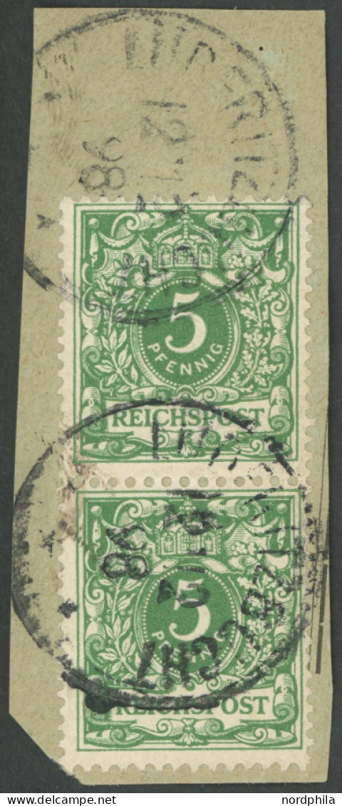 DSWA M 46c Paar BrfStk, 1898, 5 Pf. Opalgrün Im Senkrechten Paar Auf Briefstück Mit Stempel LÜDERITZBUCHT, Pracht, Gepr. - German South West Africa