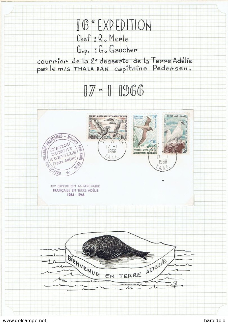 16e Expé Terre Adélie - 2e Desserte Du Courrier Par M/S THALA DAN - 17/1/1966 - Storia Postale