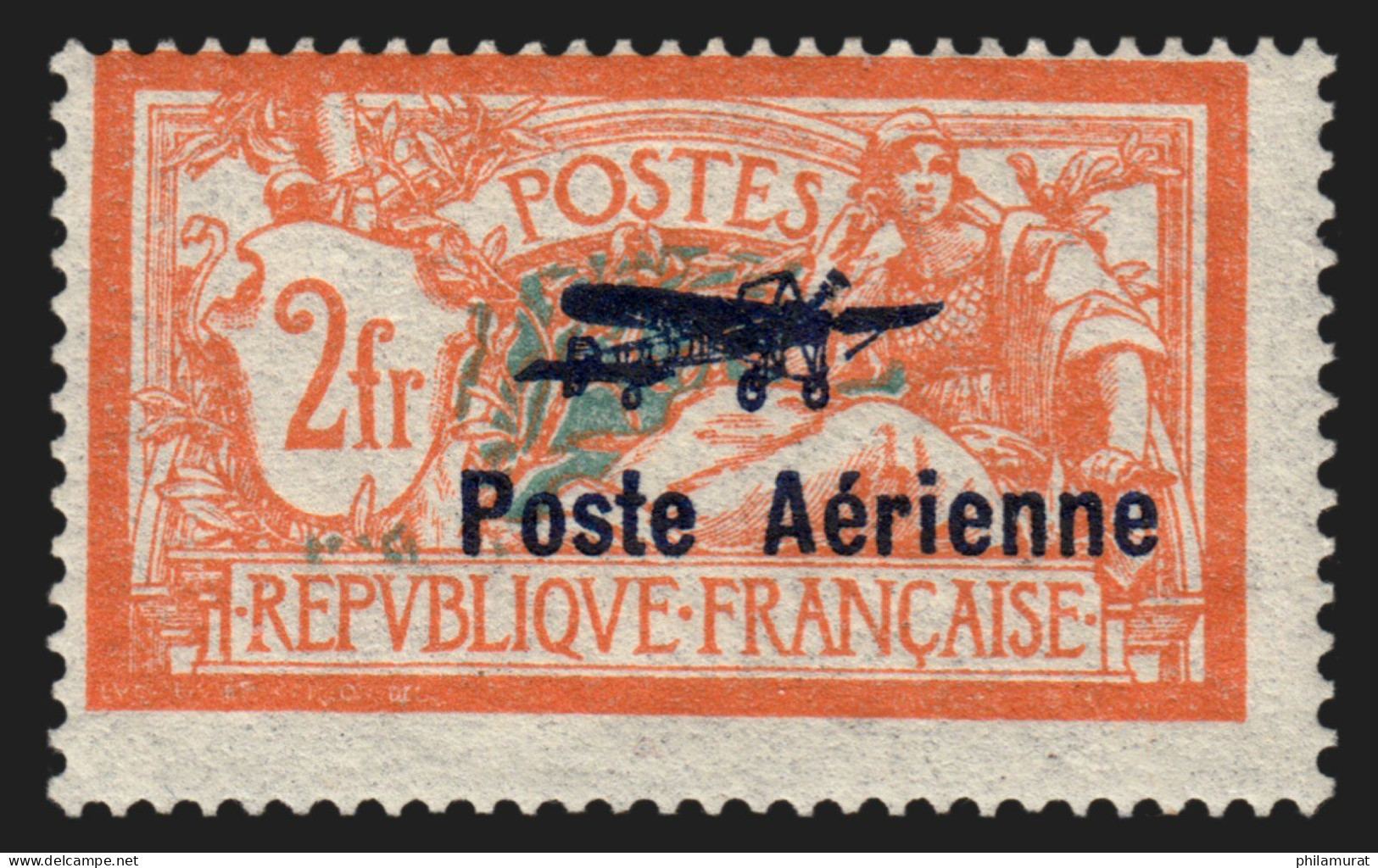 Poste Aérienne N°1, Merson Surchargé 2fr Orange, Neuf ** Sans Charnière - TB - 1927-1959 Ungebraucht