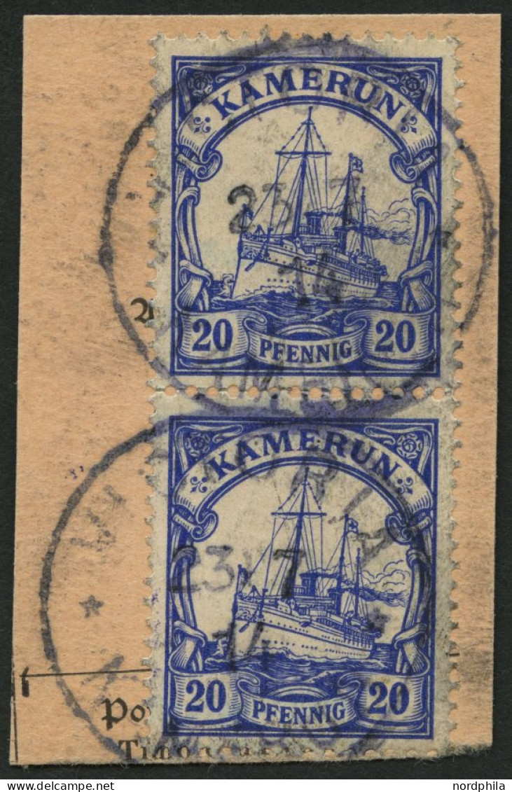 KAMERUN 23Ia Paar BrfStk, 1914, 20 Pf. Lilaultramarin, Mit Wz., Im Senkrechten Paar Auf Postabschnitt, Stempel VICTORIA, - Camerun