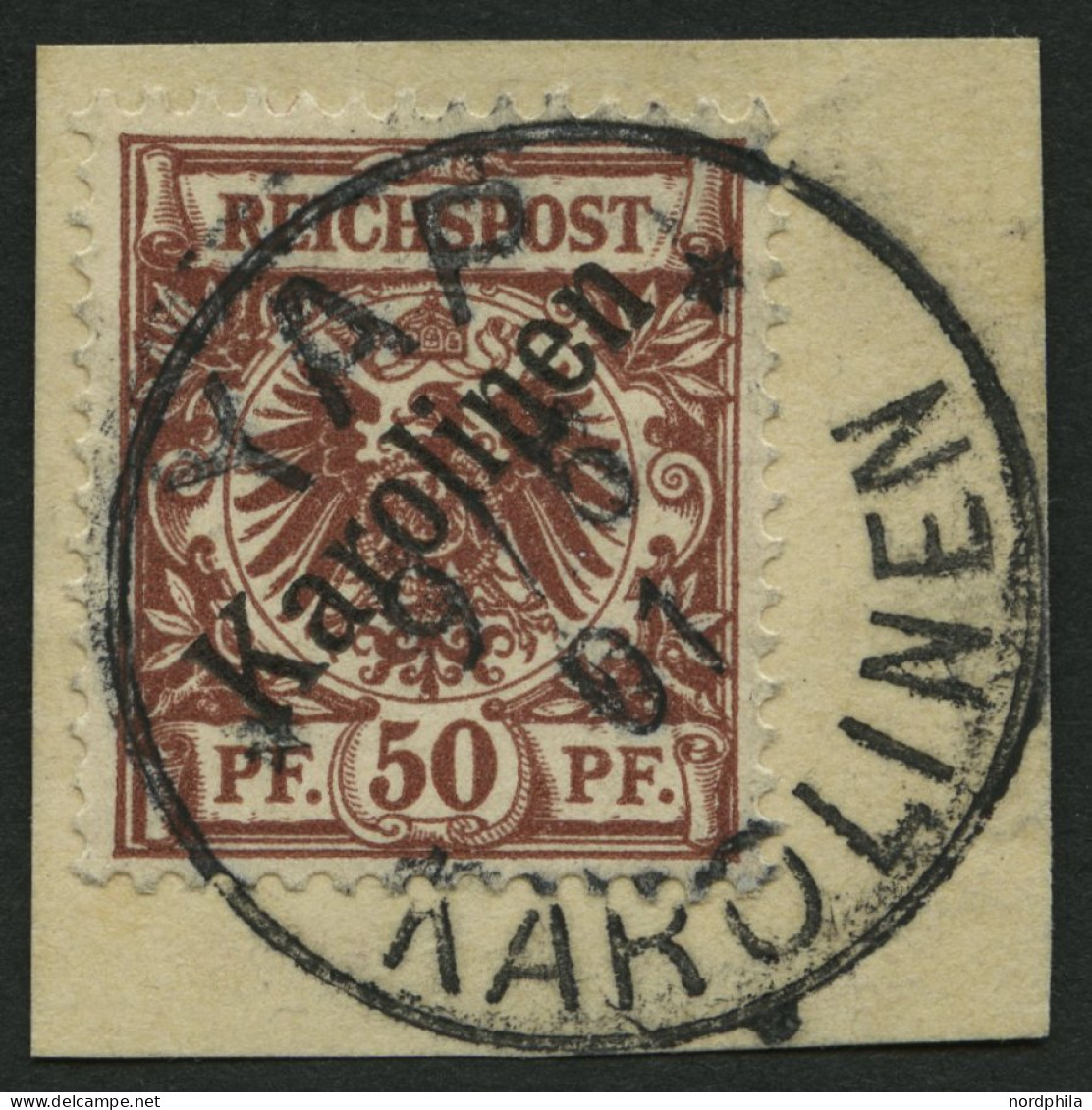 KAROLINEN 6I BrfStk, 1899, 50 Pf. Diagonaler Aufdruck, Stempel YAP, Kabinettbriefstück, Fotoattest Steuer, Mi. (1800.-) - Carolinen