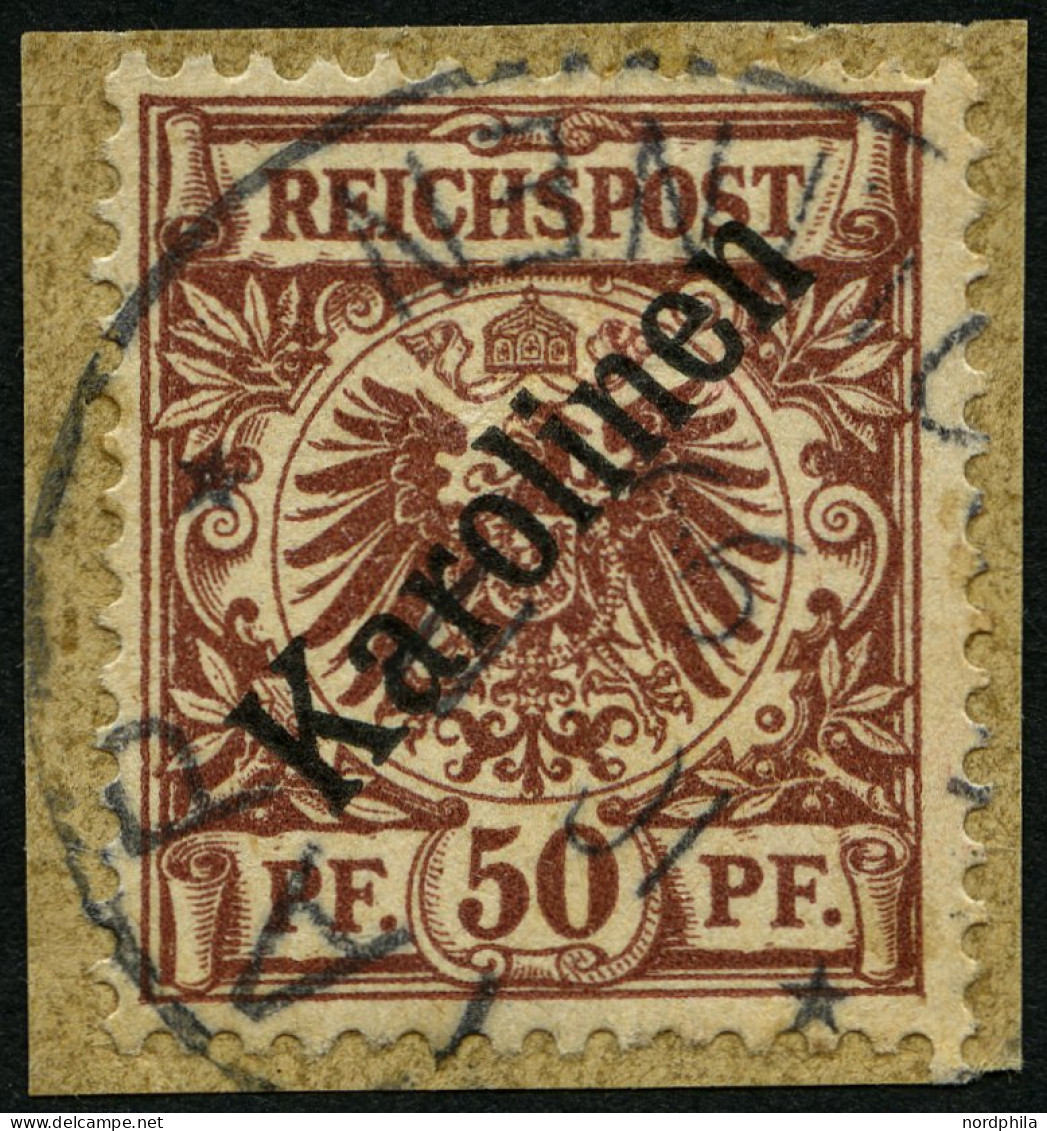 KAROLINEN 6I BrfStk, 1899, 50 Pf. Diagonaler Aufdruck, Prachtbriefstück, Fotoattest Steuer, Mi. 1800.- - Isole Caroline