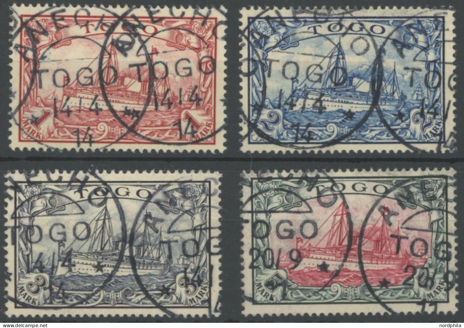 TOGO 16-19 O, 1900, 1 - 5 M. Kaiseryacht, Stempel AECHO, 4 Prachtwerte, Mi. 945.- - Togo