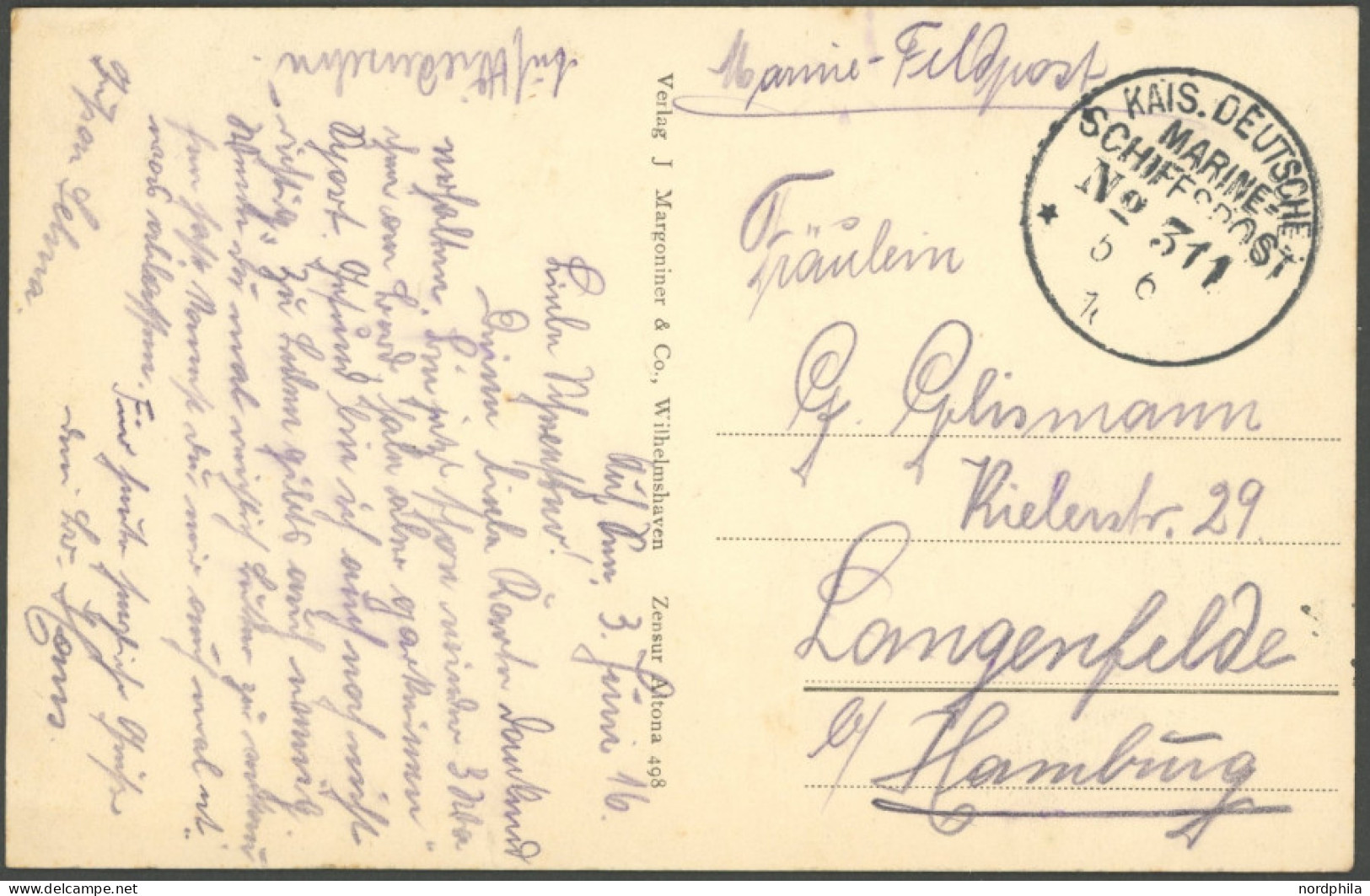 MSP VON 1914 - 1918 311, 5.6.16, FP-Ansichtskarte (S.M.S. Stralsund), Pracht - Schiffahrt
