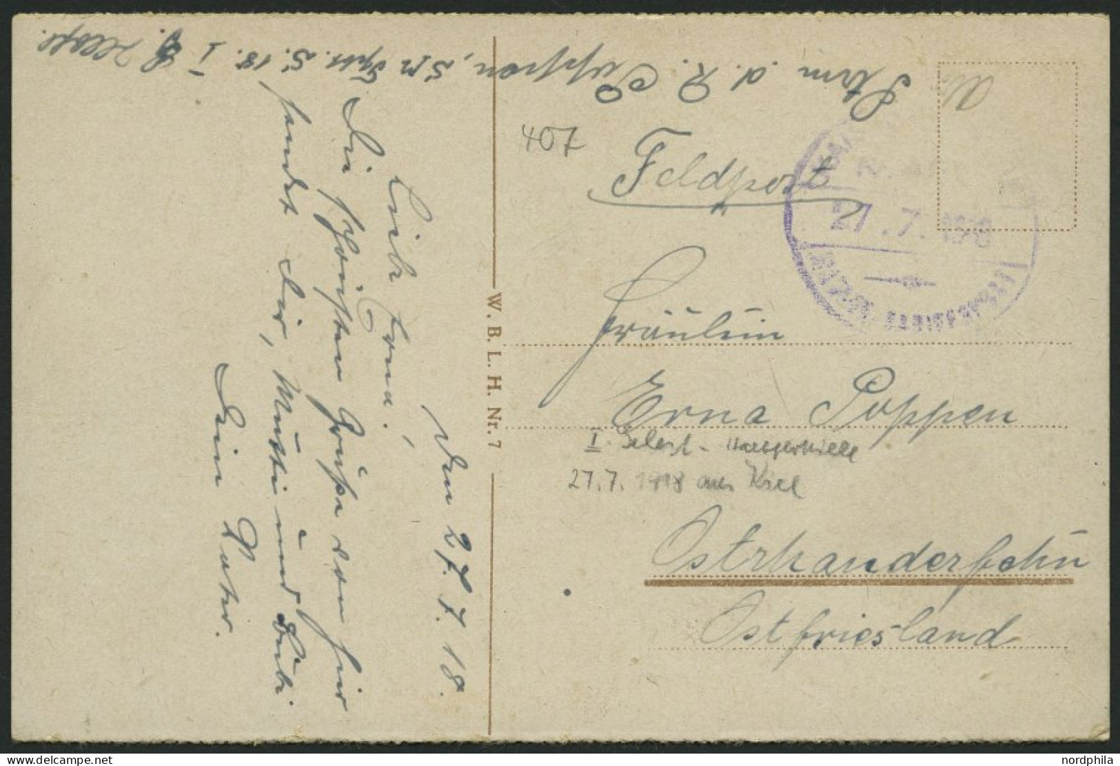 MSP VON 1914 - 1918 (12. Torpedoboots-Halbflottille), 27.7.1918, Violetter Briefstempel, Feldpost-Ansichtskarte Von Bord - Marittimi