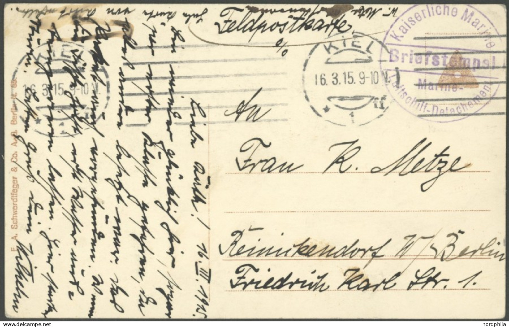 MSP VON 1914 - 1918 1915, Tagesstempel Und Violetter Briefstempel Kaiserliche Marine Luftschiff-Detachement Auf Fotokart - Maritiem