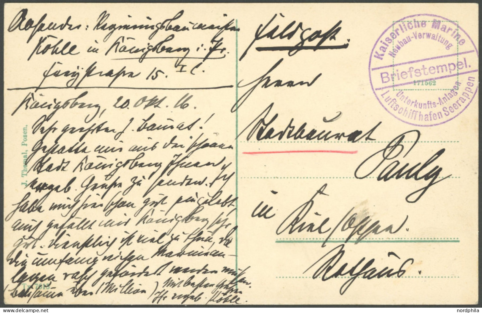 MSP VON 1914 - 1918 Feldpost-Ansichtskarte Mit Violettem Briefstempel Kaiserliche Marine Luftschiffhafen Seerappen - Neu - Marítimo