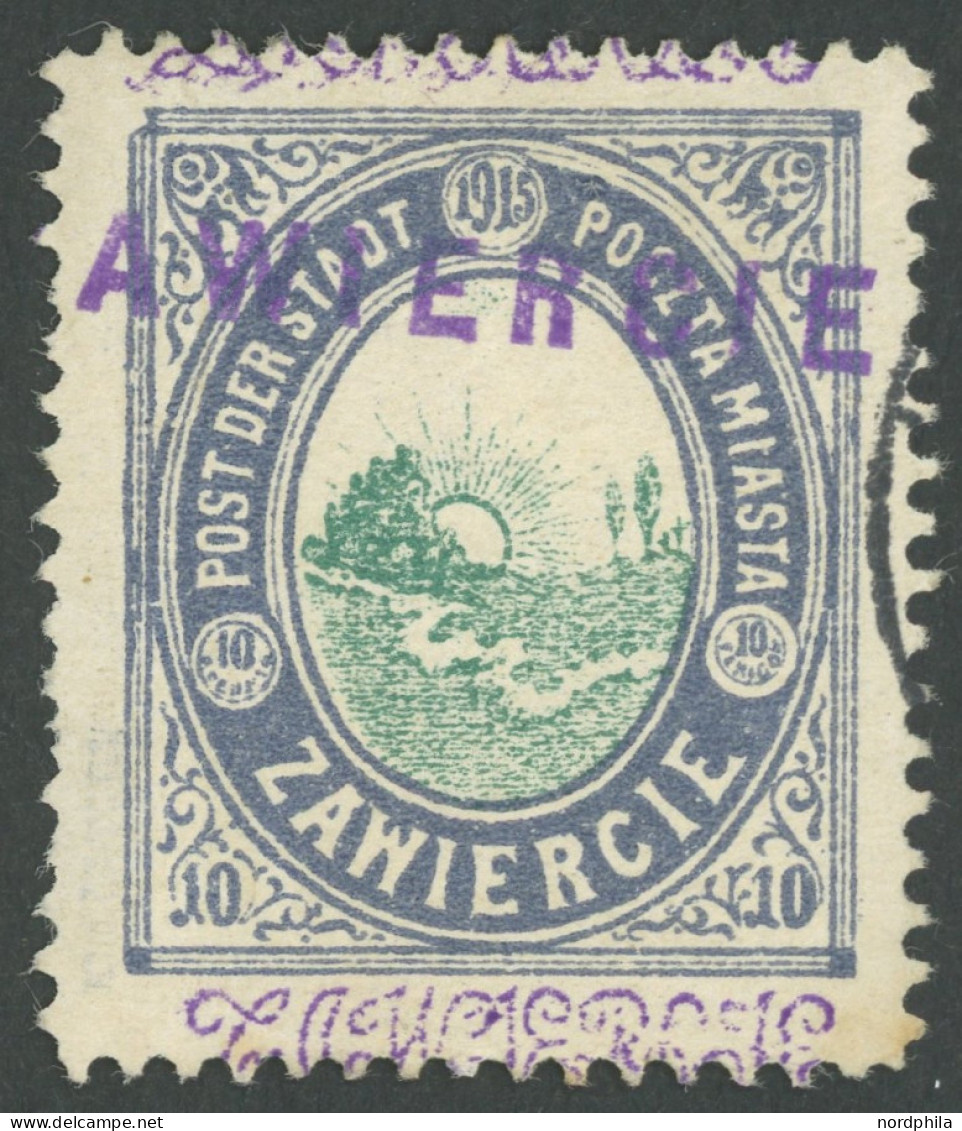 POLEN-ZAWIERCIE 1I O, 1916, 10 Pf. Stadtpost, Kontrolleindruck Dunkelrotlila, üblich Gezähnt Pracht, Gepr. Jendroszek, M - Occupation 1914-18