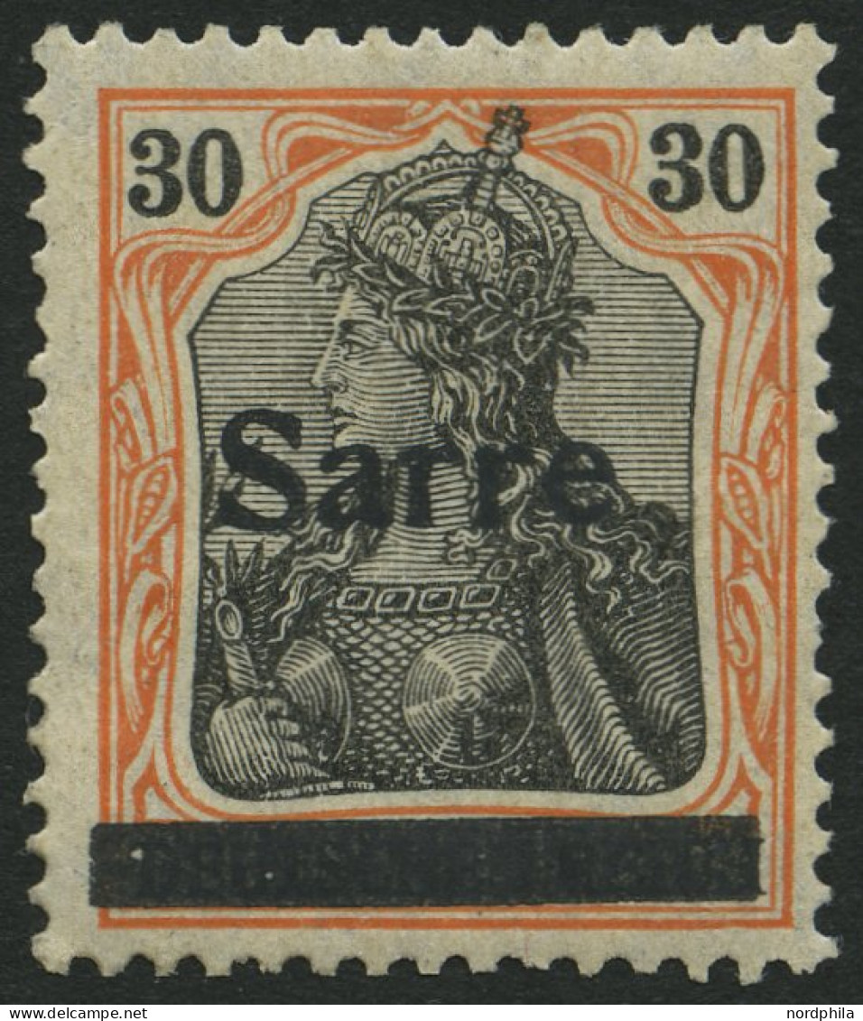 SAARGEBIET 10yI , 1920, 30 Pf. Dunkelrotorange/schwarz Auf Orangeweiß, Type I, Falzreste, Ein Kurzer Zahn Sonst Pracht,  - Andere & Zonder Classificatie