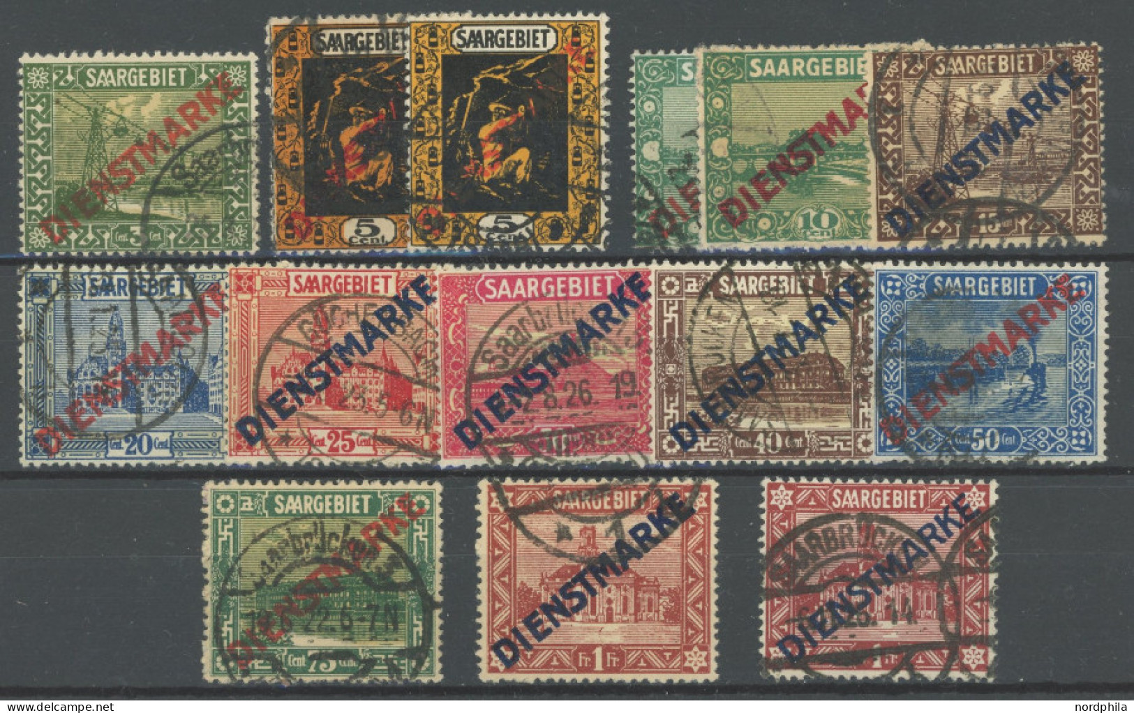 SAARGEBIET 1-11I,II O, 1922, Diagonaler Aufdruck, Prachtsatz (12 Werte), Mi. 100.- - Oficiales