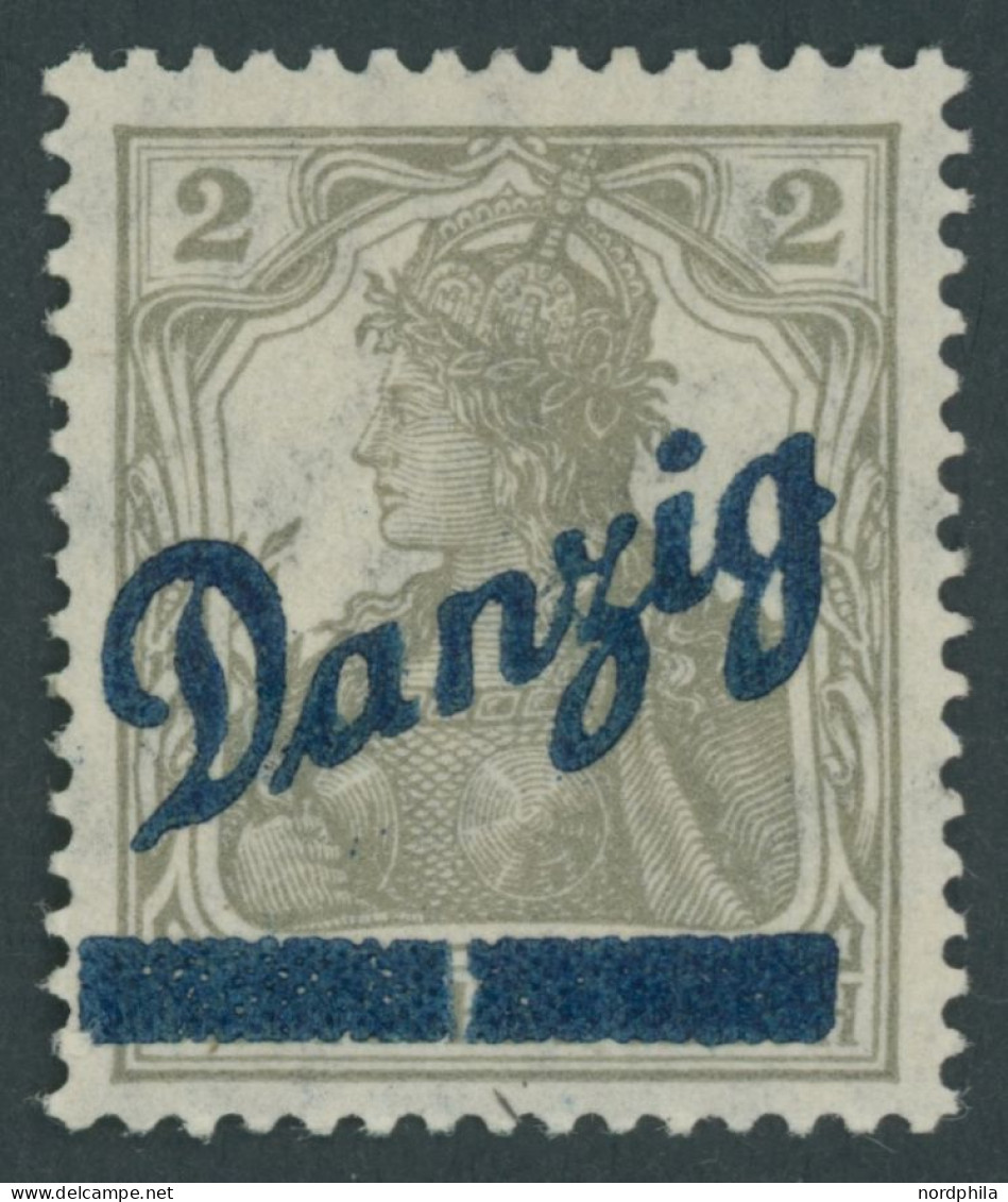 FREIE STADT DANZIG 32I , 1920, 2 Pf. Kleiner Innendienst Mit Aufdruckfehler Aufdruckbalken Senkrecht Geteilt, Gummireste - Mint