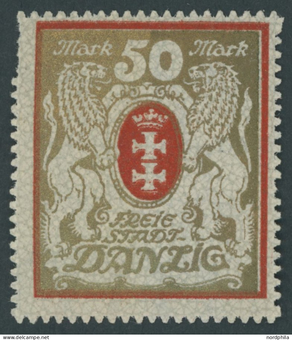 FREIE STADT DANZIG 100Xa , 1922, 50 M. Rot/gold, Wz. 2X, Postfrisch, Kleiner Durchstichfehler Sonst Pracht, Mi. 260.- - Ungebraucht