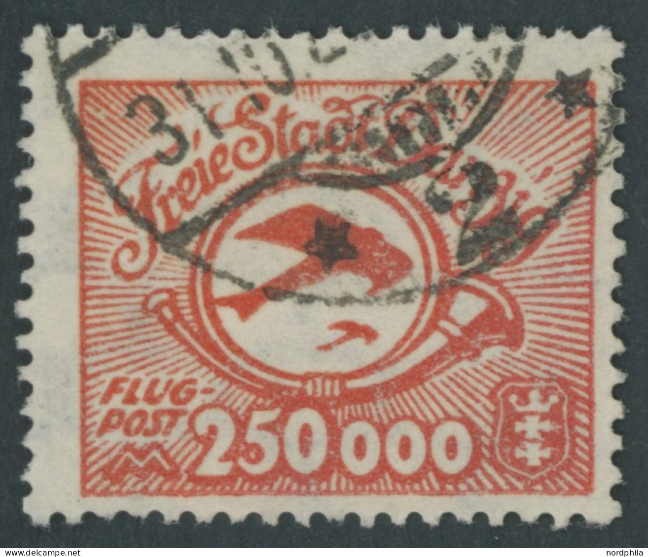 FREIE STADT DANZIG 177 O, 1923, 250000 M. Lebhaftrot, Zeitgerechte Entwertung, Pracht, Kurzbefund Soecknick, Mi. 480.- - Used