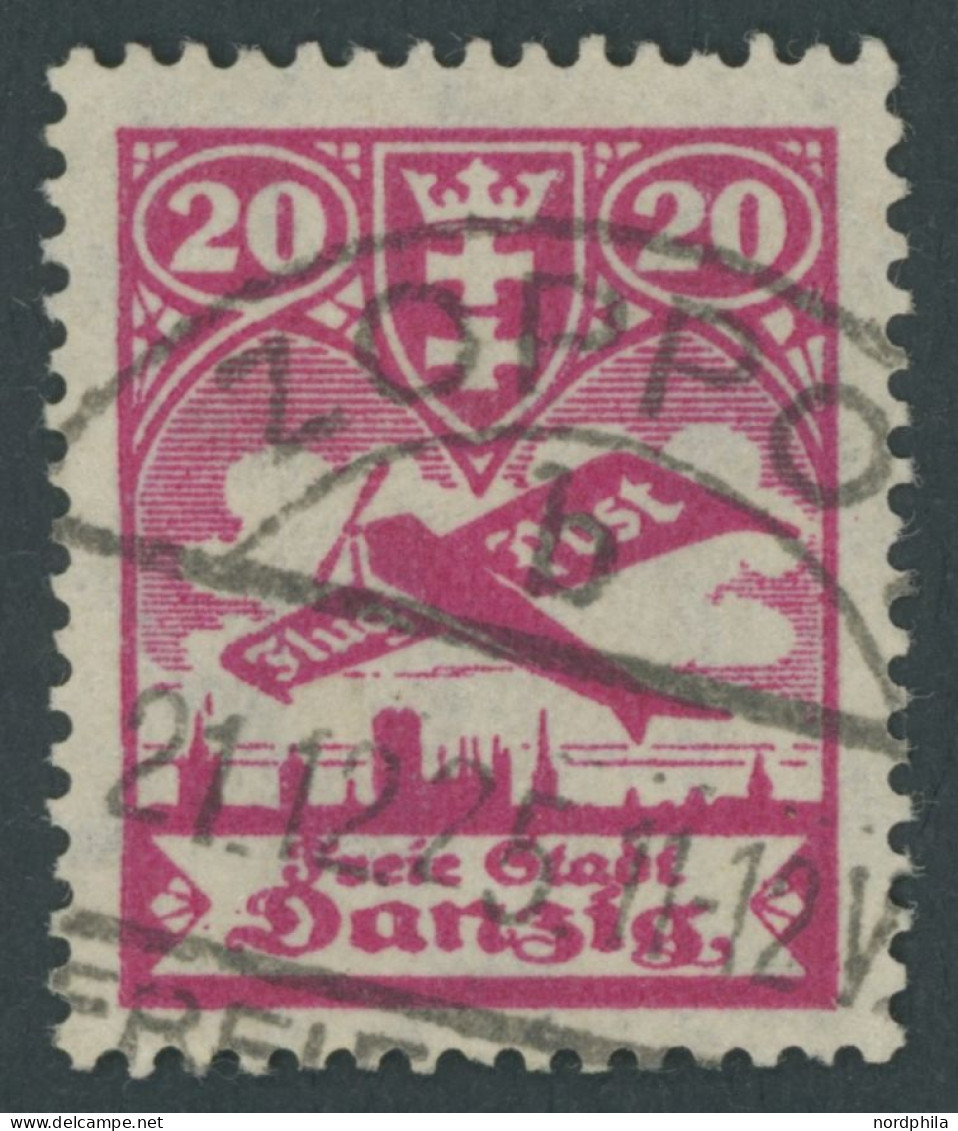 FREIE STADT DANZIG 203I O, 1924, 20 Pf. Flugpost Mit Abart Senkrechter Strich Rechts Neben Linker Turmspitze Und Farbpun - Afgestempeld