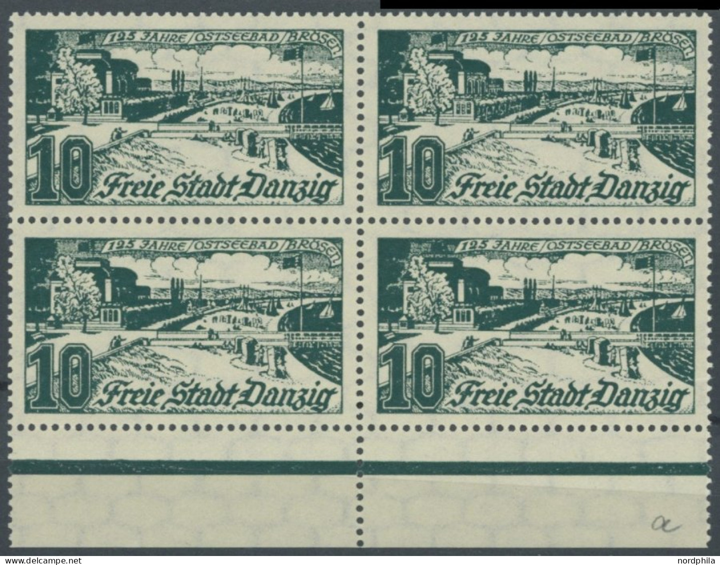 FREIE STADT DANZIG 259a VB , 1935, 10 Pf. Schwarzopalgrün Im Randviererblock, Postfrisch, Pracht, Mi. 360.- - Neufs