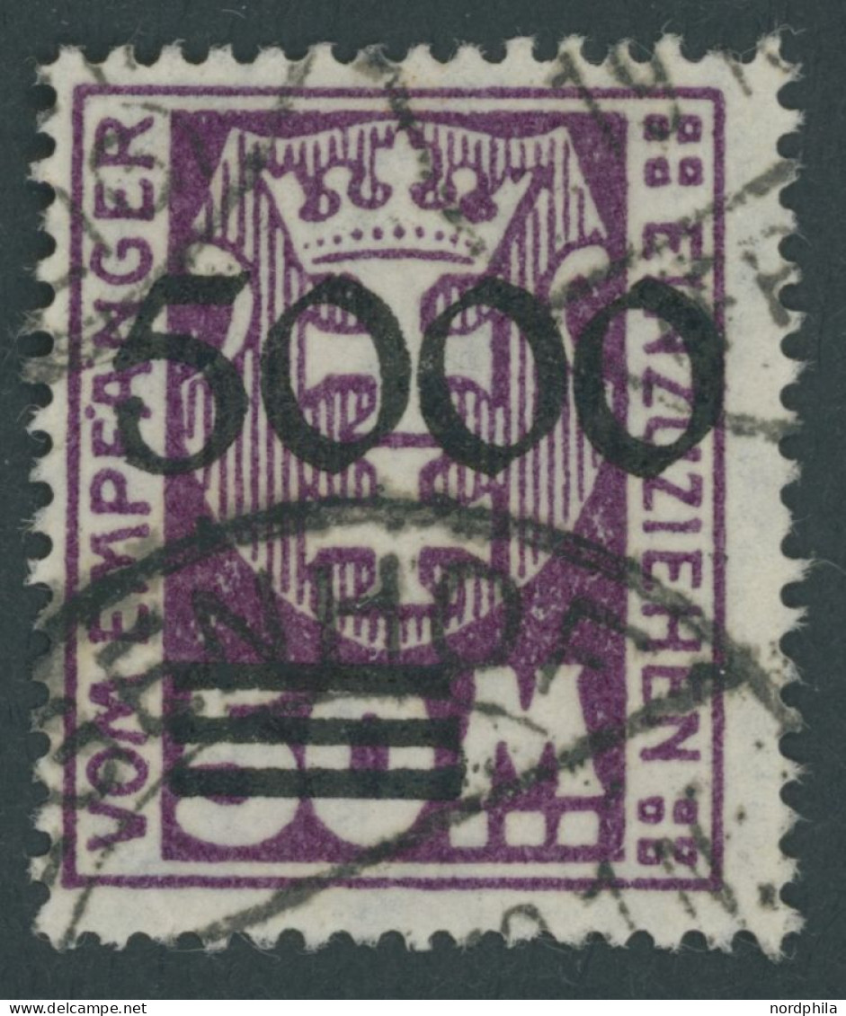 PORTOMARKEN P 26II O, 1923, 5000 Auf 50 M. Dunkelpurpur, Aufdruck Glänzend, Zeitgerechte Entwertung (TIE)GENHOF, Pracht, - Postage Due