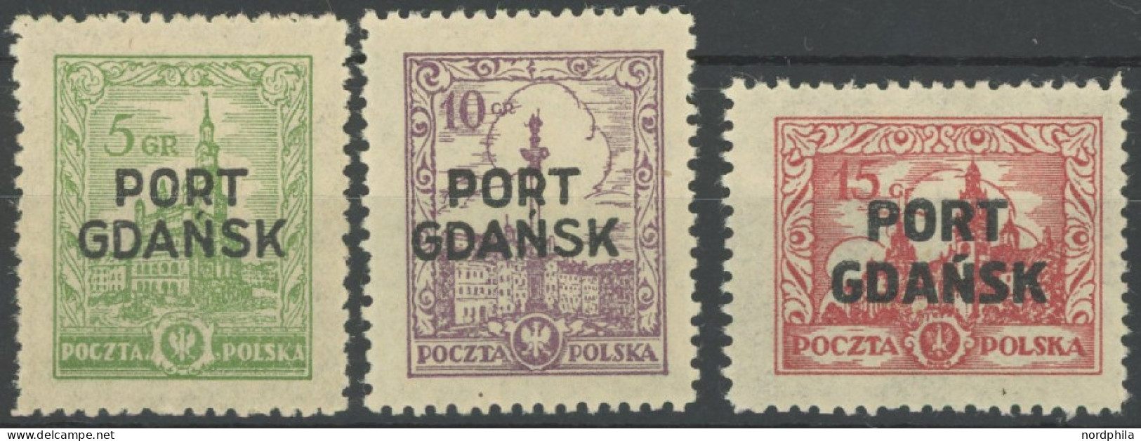 PORT GDANSK 12-14 , 1926, Baudenkmäler, Mehrere Falzreste, üblich Gezähnter Prachtsatz, Mi. 110.- - Port Gdansk