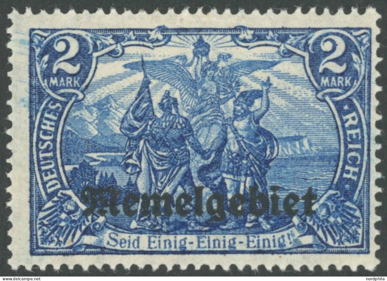 MEMELGEBIET 12aII , 1920, 2 M. Blau Mit Plattenfehler Krone Links Beschädigt Sowie Kleiner Waagerechter Strich Im E Von  - Klaipeda 1923
