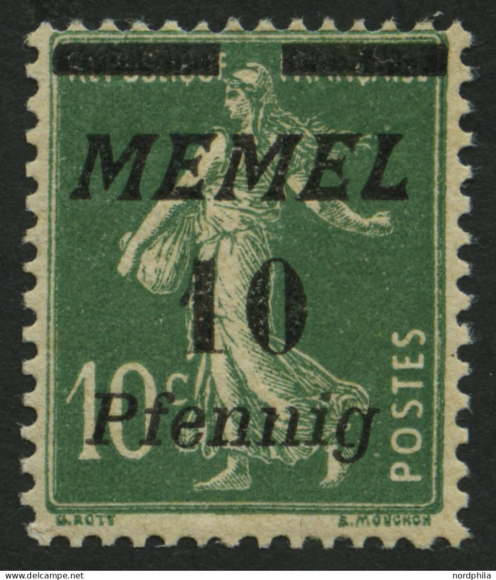 MEMELGEBIET 54b , 1922, 10 Pf. Auf 10 C. Dunkelgrün, Postfrisch, Pracht, Gepr. Dr. Klein, Mi. 80.- - Memel (Klaïpeda) 1923