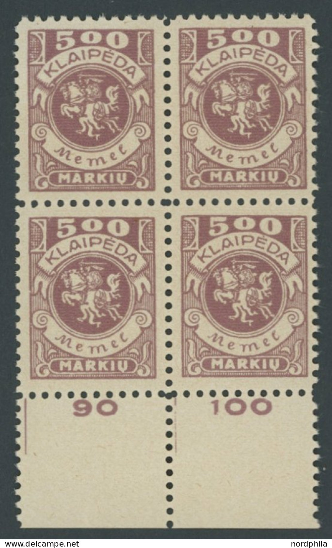 MEMELGEBIET 149 VB , 1923, 500 M. Graulila Im Unterrandviererblock, Postfrisch, Pracht, Mi. (360.-) - Klaipeda 1923
