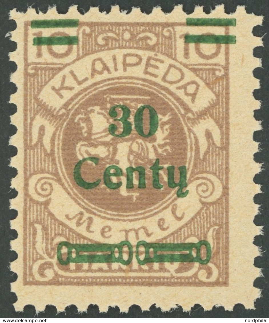 MEMELGEBIET 222 , 1923, 30 C. Auf 10 M. Hellbraun, Postfrisch, Pracht, Mi. 250.- - Memel (Klaipeda) 1923