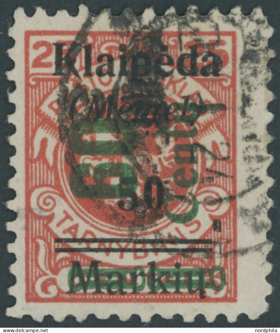 MEMELGEBIET 233III O, 1923, 60 C. Auf 50 M. Auf 25 C. Dunkelzinnoberrot, Type III, Feinst, Gepr. Dr. Petersen, Mi. 700.- - Klaipeda 1923