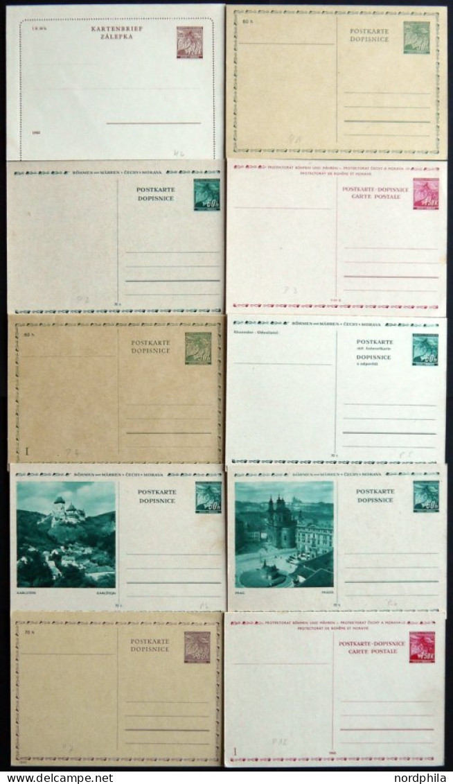 BÖHMEN UND MÄHREN A. K 2-P 12 BRIEF, 1939/40, 10 Verschiedene Ungebrauchte Ganzsachenkarten, Pracht - Cartas & Documentos