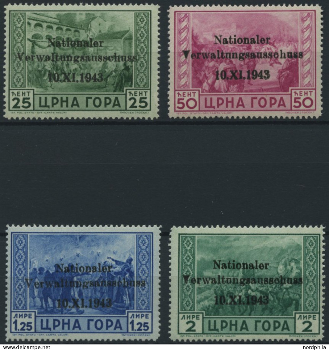MONTENEGRO 10-13 , 1943, 25 C. - 2 L. Nationaler Verwaltungsausschuss, 4 Prachtwerte, Mi. 180.- - Occupation 1938-45