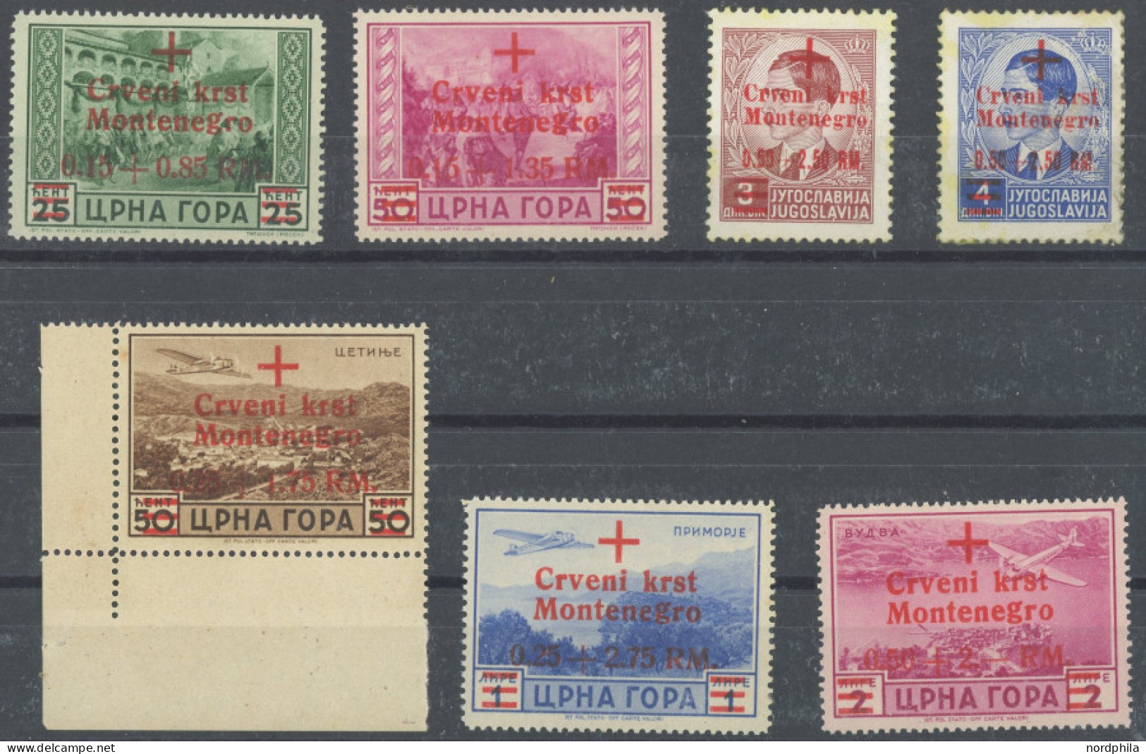 MONTENEGRO 29-35 , , 1944, Rotes Kreuz, Mi.Nr. 31/2 Ohne Gummi Sonst Postfrischer Prachtsatz - Ocu. Alemana: Montenegro